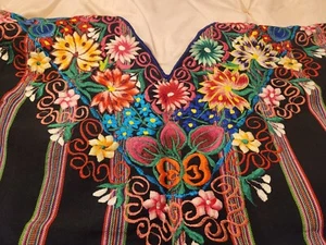 Vintage Guatemalan Huipil- One Size- Black Embroidered Handwoven Huipil - Picture 1 of 6