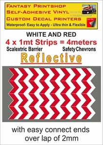 Adesivo Slot Car Scalextric BARRIERA RIFLETTENTE CHEVRON modello 4 metri BIANCO ROSSO - Foto 1 di 3