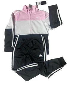 Adidas 2-Piece Tracksuit Set Jacket & Pants Pink White & Black Size 6 Girl's - Picture 1 of 4