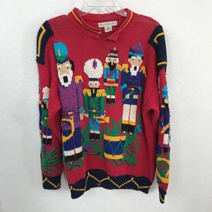 Suéter Bordado Cascanueces Vacaciones Feo Navidad Talla Mediana Rojo/Verde Algodón - Imagen 1 de 7