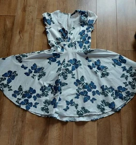 1950s Style Full Skirt Butterfly Print Midi Swing Dress Sz 14 Rockabilly Retro - Picture 1 of 11