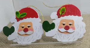 Juego de dos cabezas de santa adornos vintage madera de Santa - Imagen 1 de 4