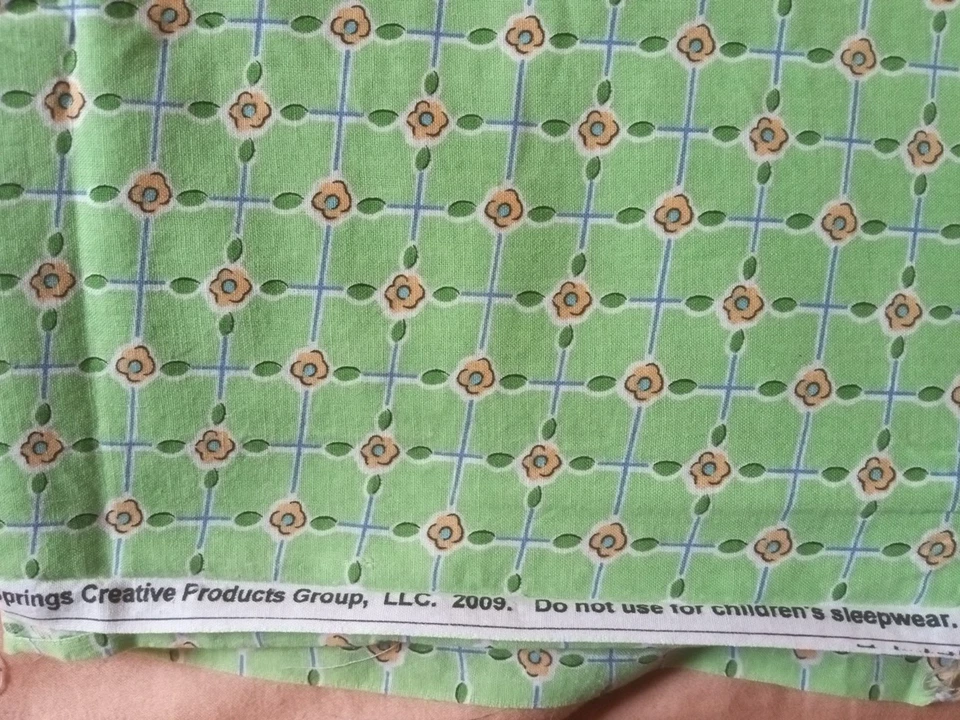 Tecido de colcha de algodão criativo 2009 molas de grade floral verde largura 1 jarda 42" - Imagem 1 de 4