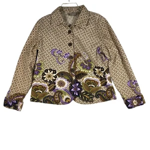 Chaqueta Blazer Estilo Vida Mujer Grande Denim Floral Arte para Usar Algodón Boho  - Imagen 1 de 15