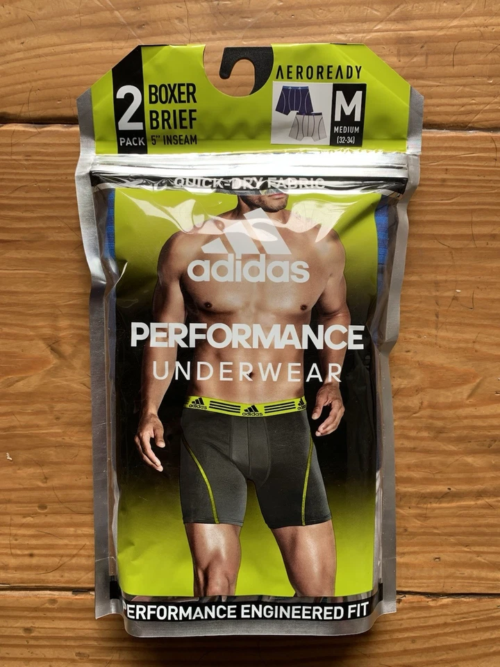 Adidas Mens 2-Pack Mesh Underwear Boxer Briefs Size L (36-38) Grey/Blue