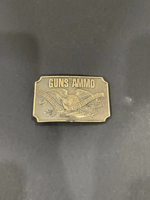 Vintage 1978 Guns & Ammo Peterson Publishing Company Brass Belt Buckle USA - Image 1 of 3