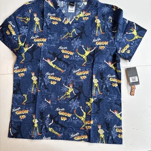 Peter Pan Cherokee Scrubs Disney Tooniforms Unisex V Neck Top Size Medium TF728 - Picture 1 of 5