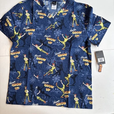 Peter Pan Cherokee Scrubs Disney Tooniforms Unisex V Neck Top Size Medium TF728 - Image 1 of 4