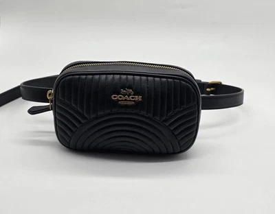 COACH Deco Quilted Leather Belt Bag Black Gold Tone Hardware PRE-OWNED  - Image 1 of 4