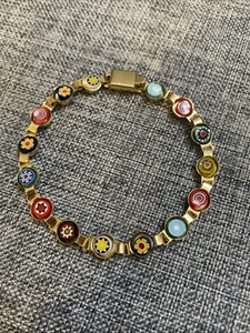 VTG colorful Bracelet Murano Venetian Millefiori Art Glass Gold Deco Rare 8” - Picture 1 of 7