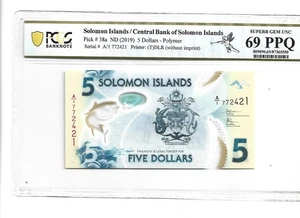 Central Bank of Solomon Islands Pick#38a 2019 5 Dollars PCGS 69 PPQ UNC - Picture 1 of 2