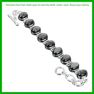 Brazalete de cadena de plata de ley 925 con piedra de obsidiana brillante oferta Black Friday - Imagen 1 de 7