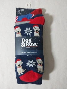 Christmas Dog Ankle Socks Men's 3 Pair & Rose Multicolored Size 8-12 - Picture 1 of 5