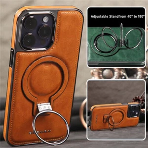 Magsafe Leder Handy Hülle Für iPhone 15 Pro Max 14 13 12 Magnetic Metal Ständer - Bild 1 von 21