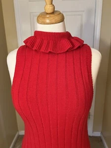 Elliatt Womens Pomodoro Knit Dress Red Ribbed Midi Size Small Ruffled Collar - Picture 1 of 16