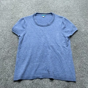 J Crew Shirt XL Extra Large Blue Pure Cashmere Knit Top Short Sleeve Ladies - Picture 1 of 7