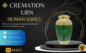 Cremation Engraved Urns Funeral Burial Urn for Human -Pet Ashes Green & Gold - Picture 1 of 11