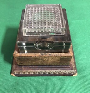 3.75”x3.75” Glass Inkwell W/ Lid & 5.5”x5.5” Base - Picture 1 of 8