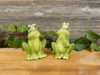 Frosch Froschkönig 2er SET Frosch mit Krone Dekofigur Frösche Garten Deko Figur - Bild 1 von 4