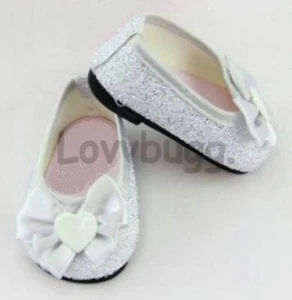 Silver Glitter Heart Shoes Glisten Flats for American Girl 18" Doll FREESHIPADDS - Picture 1 of 24