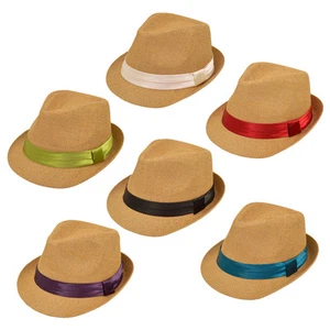 Classic One Size Tan Fedora Straw Hat w/ Ribbon Band - Diff Color Band Avail - Picture 1 of 25