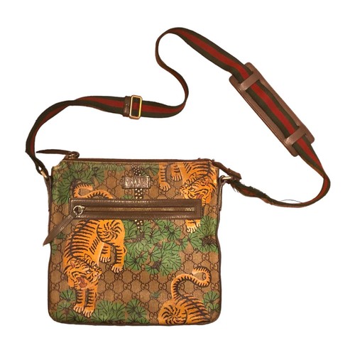Borsa Messenger Vintage Gucci Stampa Bengala Designer Pelle Marrone