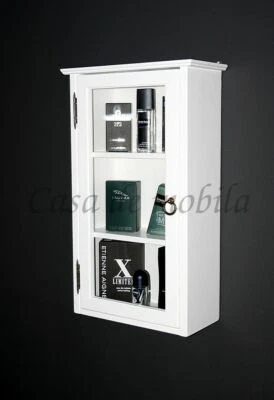 Massivholz Hängeschrank weiß Glas vitrine Wand-schrank Bad regal Hängevitrine - Bild 1 von 4