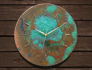 Farmhouse Art Deco Turquoise Patina Copper Wall Clock for Rustic Wall Decor - Picture 1 of 15