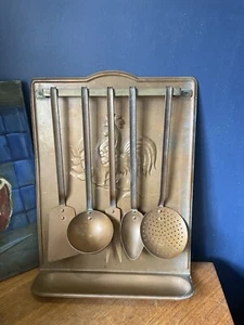 Vintage Copper French Utensil Rack Holder With 5 Kitchen Utensils - Picture 1 of 8