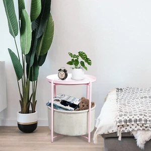 Metall Beistelltisch rund Sofa Beistelltisch mit Aufbewahrungskorb für Schlafzimmer Wohnzimmer - Bild 1 von 9