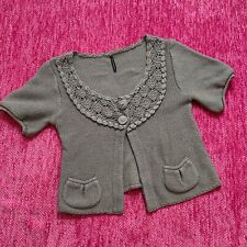 Naf Naf Cardigan Sweater Cropped Crochet Gray Size Medium