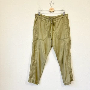 FREE PEOPLE High Rise Drawstring Pants Womens M Olive Large Pockets Linen Blend - Picture 1 of 14