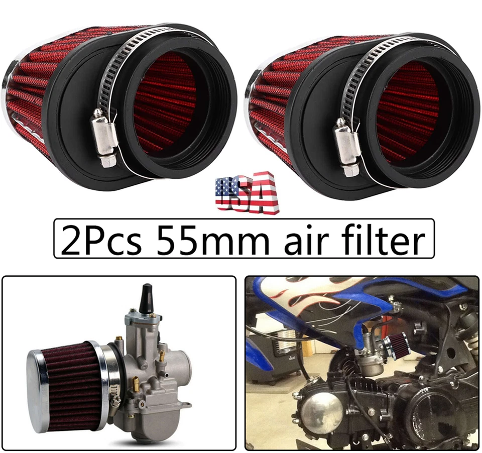 2X Motorcycle 55mm Air Filter Mushroom Head Engine Air Cleaner Filter Accessory - Image 1 of 4