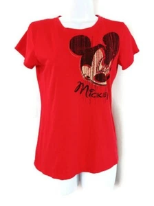 Disney Red Mickey Mouse T Shirt Top Size Large Juniors Misses - Picture 1 of 7