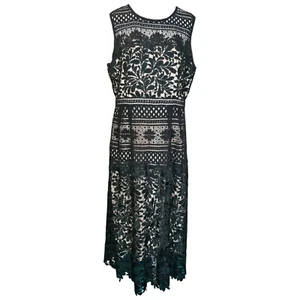 Warehouse Black Lace Crochet Midi Dress Nude Lined Sleeveless UK 18 Occasion - Picture 1 of 7