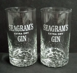 Seagram’s Extra Dry Gin Clear Glass Tumbler 4.5” Bubble Bottom Glasses (Qty 2) - Picture 1 of 6