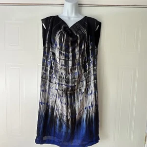 Brandneu mit Etikett Kenneth Cole blau und schwarz Satin leichtes Kleid ärmellos Größe Medium - Bild 1 von 12