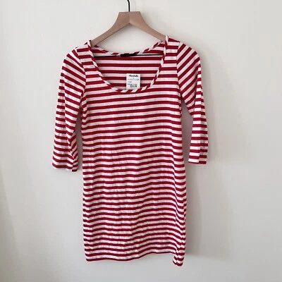 Vestido recto soprano rojo y blanco a rayas manga 3/4 mezcla de algodón - Grande Foto 1 de 4