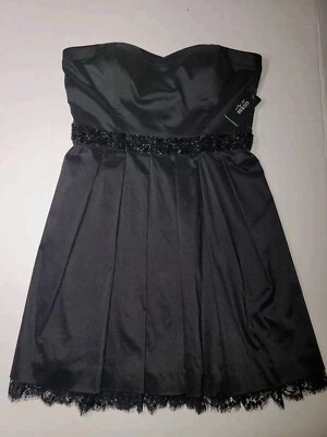 Vestido Guess para mujer talla 6 negro azabache ribete de encaje bustier cuentas fiesta acampanado mini nuevo con etiquetas Foto 1 de 4