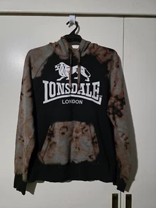Mens LONSDALE LONDON Black/Brown Tye Dyed Hooded Jumper - Size Medium (T04) - Picture 1 of 3