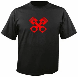 CROSSED PISTONS T SHIRT red/blk hot rod street race vintage chevy ford dodge rat - Picture 1 of 1