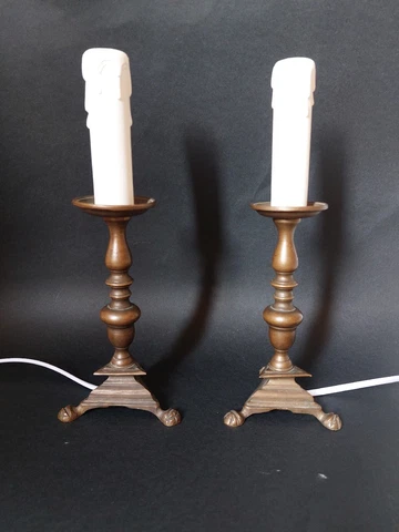 Vintage Antique Brass Pair Candlestick Boudoir Table Lamps table lights Cover