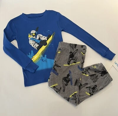 Carters Niños Pijama Talla 4 Pijama Pantalones Camisa 2 Piezas Invierno Conjunto Snowboard Nuevo Foto 1 de 3