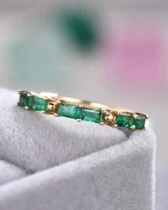 3ct Lab-Created Emerald Minimalist Wedding Band Ring 14k Yellow Gold Plated - Picture 1 of 6