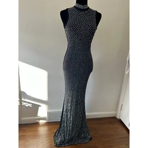 Windsor Bodycon Sparkly Bejeweled Open Back Turtleneck Evening Gown Size Small - Picture 1 of 10