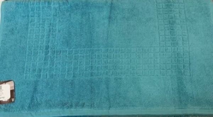 Badetuch türkis türkis 60 x 130 cm 100% Baumwolle Quadrate Bordüre Handtuch - Bild 1 von 1