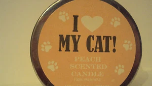 I Love My Cat Peach Scented Candle 100% Palm Wax Hearts Paw Prints - Picture 1 of 3