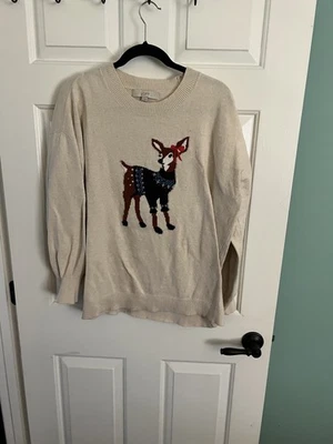 Suéter Loft Navidad Crema Vacaciones Ciervo Reno Talla L Foto 1 de 3