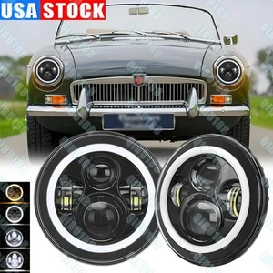 Faros LED cromados de 7" para MG MGB 1969-1981 haz alto DRL girar ojos de ángel - Imagen 1 de 8