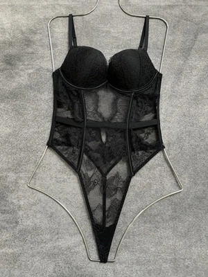 BODY DE PELUCHE VICTORIA'S SECRET NEGRO BOMBSHELL ENCAJE AÑADIR 2 TAZAS SUJETADOR PUSH UP XS Foto 1 de 4